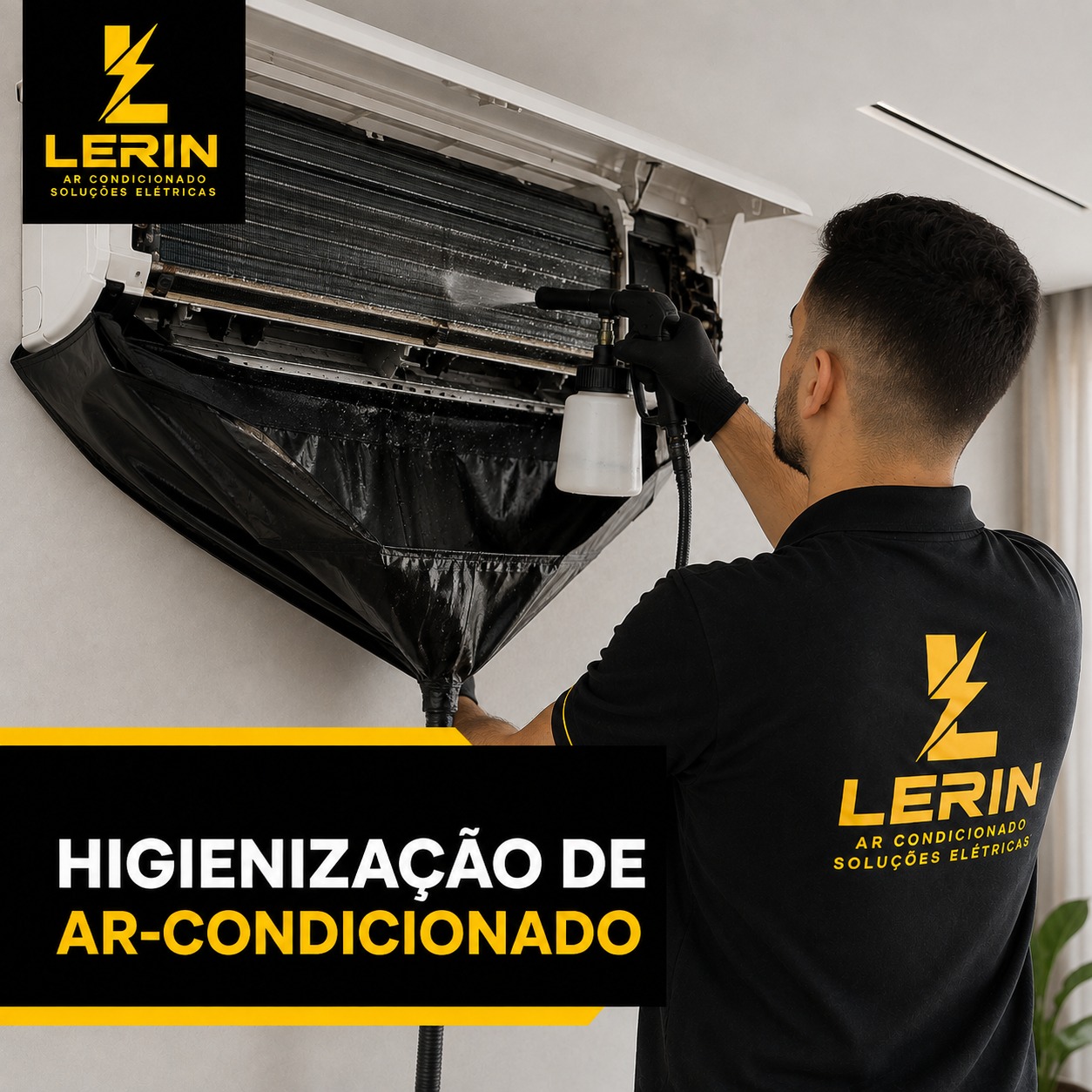 Higienização de evaporadora com bag de proteção e pulverizador