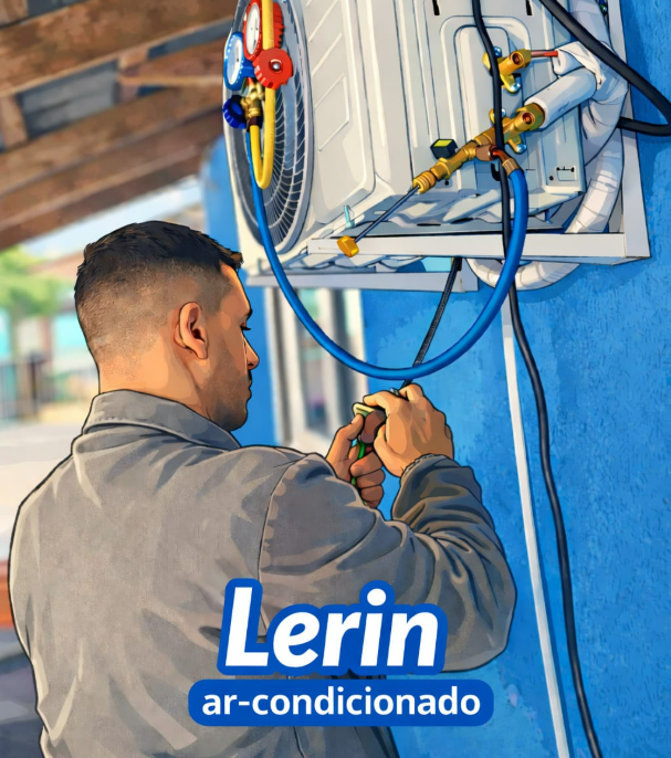 Técnico da Lerin realizando carga de gás em condensadora de ar-condicionado